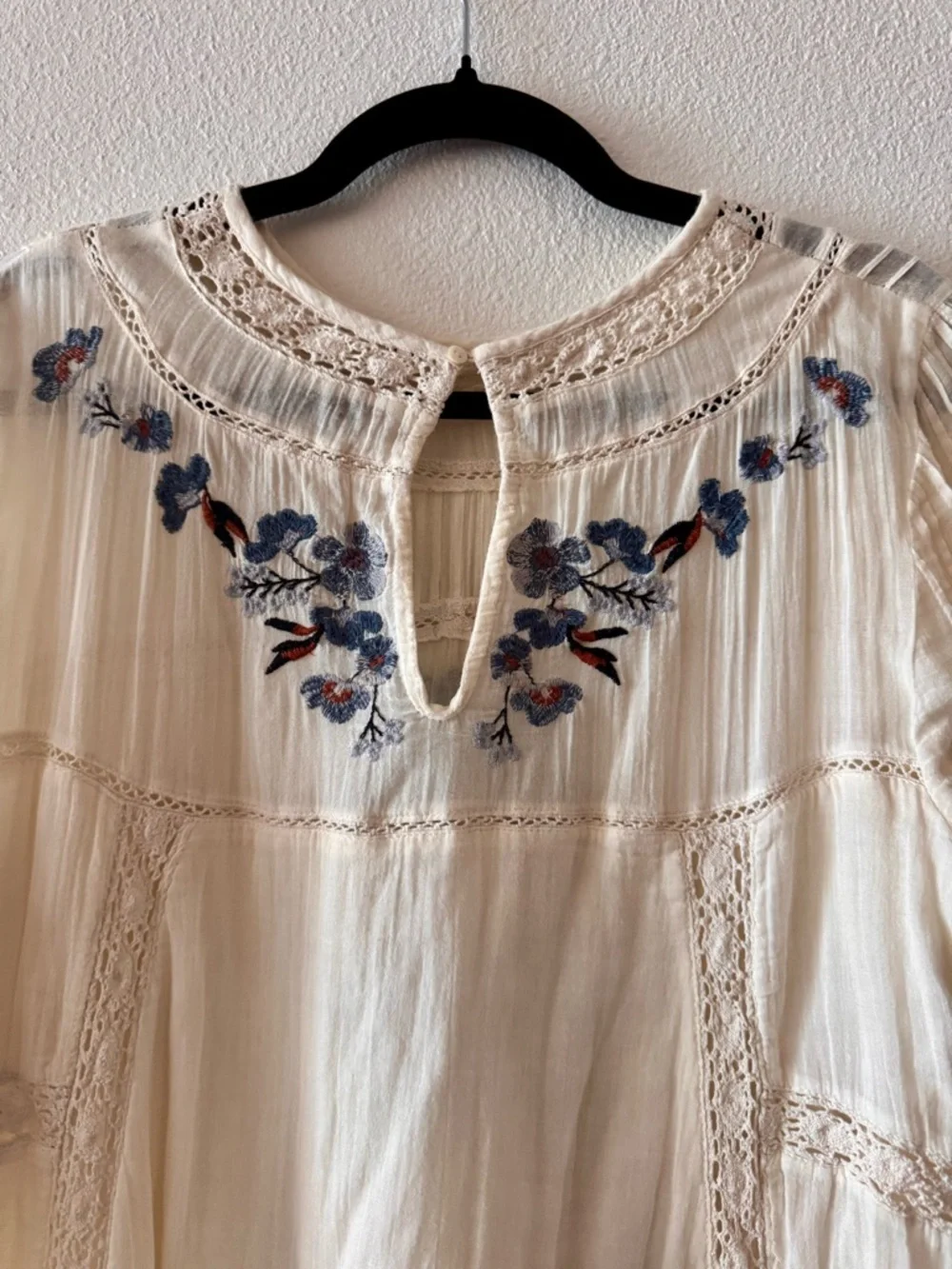 Free People Ivory Floral Embroidered Women's Boho Dress Size L - Picture 6 of 6